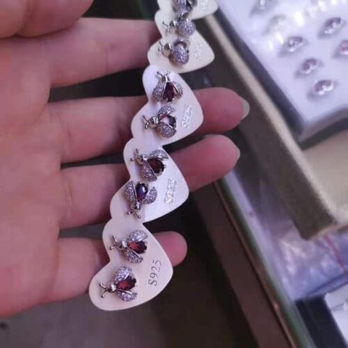 1pair Animal insect s925 silver natural citrine garnet earrings beetle personality exquisite luxury gem zircon pendientes aros