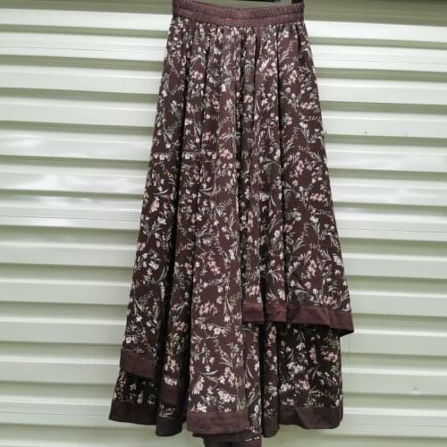 2021 Spring And Autumn Womens Skirts Bohemian A-line Large Swing Beach Skirt Elastic Retro Floral Stitching Mid-length Skirt