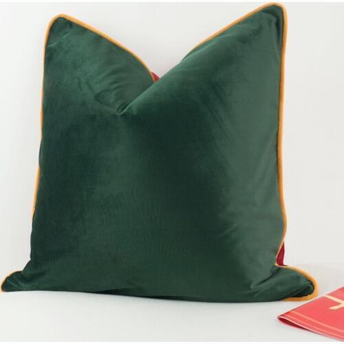 3 Colors Velvet Cushion Cover Olive Green Red With Brown Yellow Piping Pillow Case Soft No Balling-up Without Stuffing