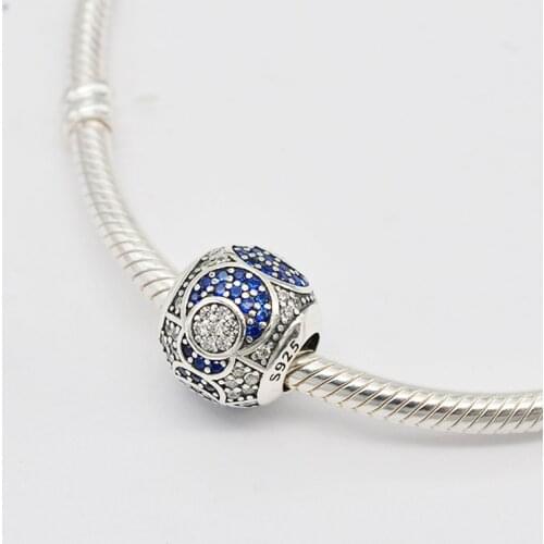 925 Sterling Silver CZ Zircon White Blue Pave Circle Ball Geometry Pendant Charms Bracelet DIY Jewelry For Pandora Accessories