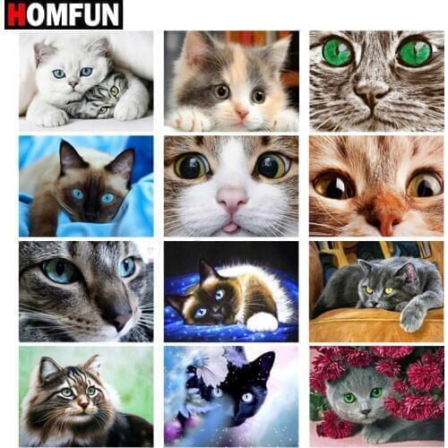 HOMFUN Diy 5d Diamond Painting "Cat cute pet" Cross Stitch Square Round Diamond Embroidery Handwork Rhinestone Art