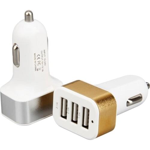 Aluminum Alloy 3-port USB Car Charger Adapter 2.1A Auto Vehicle Metal Charger for Smart Phone/Tablet 100pcs/lot