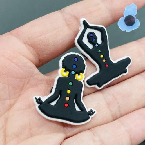 Free Shipping 1Pcs Yoga Sports Shoe Charms Accessories Black Girl Magic PVC BLM Shoe Decorate for Croc jibz Kids Party Gifts