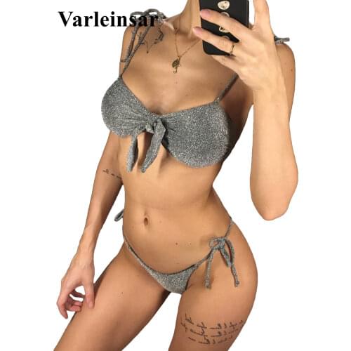 NEW Shiny Glitter Sparkling Bandeau Bikini 2020 Women Swimwear Female Swimsuit Two-pieces Bikini set Bather Bathing Suit V1024