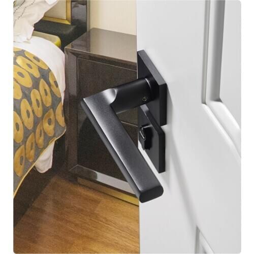 Black space aluminum door lock bedroom bathroom handle lock room door lock mute split lock door handle lock hardware accessories