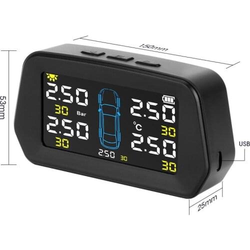 TPMS Alarm Tire Pressure Sensor Reliable Durable Monitoring System Solar Power Auto Security Tyre Pressure Control For 5 Tires