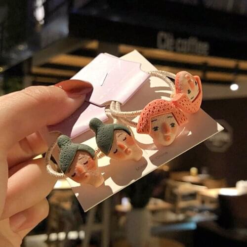 2 Pcs/Set Children Cute Colors Acrylic Rabbit Elastics Hairbands Girls Lovely Ponytail Holder Rubber Bands Kids Hair Accessories