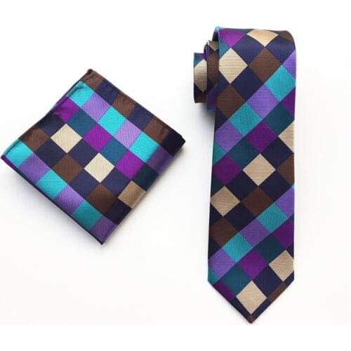 Mens Ties Set Famous Plaid Necktie Pocket Square Sets to Match Shirt Dress