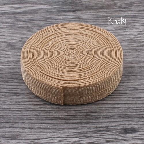 30yards/lot 5/8" (16mm) Khaki Shiny Solid Fold Over Elastic Ribbon Band FOE for Elastic Headbands Hair Ties Hairbow