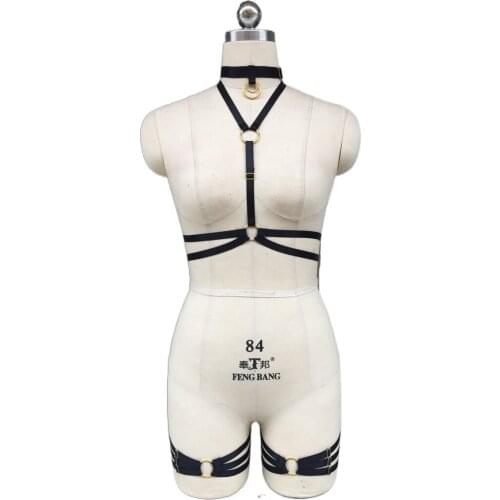 HANAERNES Woman Punk Harness Bra Belts Sexy Adjustable Elastic Lingerie Body Bondage Caged Bralette with Exquisite Leg Straps