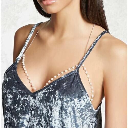 Distinctive Imitation pearl Body chain Bras Cute Romantic Body Jewelry sexy female sex Sternal chain Bra charm gift