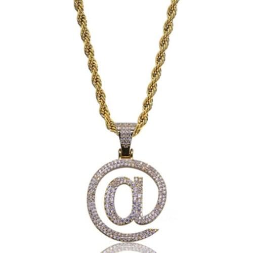 Karopel Hip Hop Micro inlaid @ Letter Pendant Necklaces Gold Iced Out Micro Pave CZ Stone With 60cm Rope Chain
