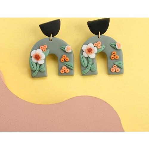 Lifefontier Korean Cute Arched Polymer Clay 3D Flower Drop Earrings for Women Bohemian Female Office Casual Jewelry