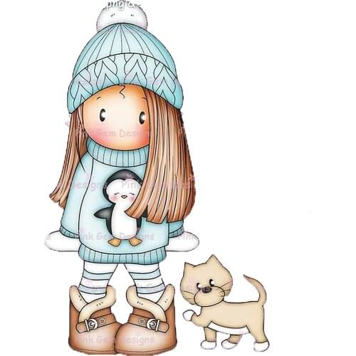 Lovely Girl with Cat Metal Cutting Dies Animal Pet Doll Stencil for DIY Scrapbooking Cards Decorative