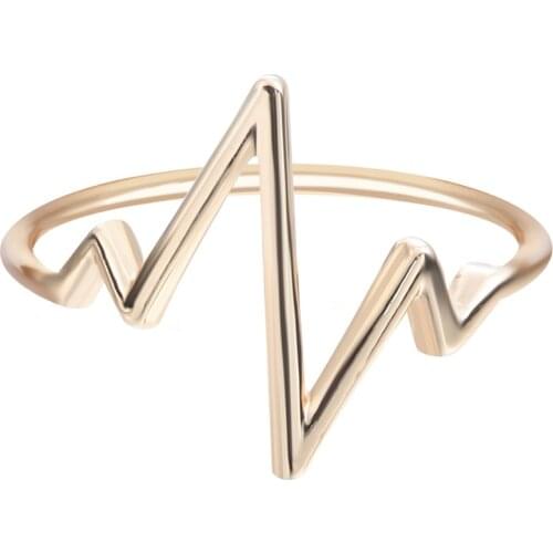 QIMING Fashion Women Gold Lighting Rings Lifeline Pulse Heartbeat Band Ring Vintage Engagement Rings For Girl Jewelry