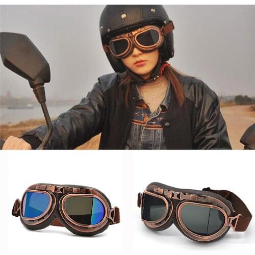 Motorcycle Goggles Glasses Motorbike Pilot Steampunk Vintage ATV Biker Scooter Cruiser Jet Helmet Cycling Ski Retro Sunglasses