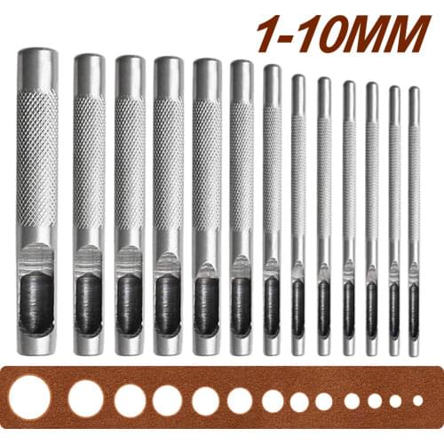 Round Leather Shape Hole Punch Kit Belt Hollow DIY Punch Set Metal Cutter Tool 1-10MM for Watch Band Craft Clothing Canva Paper