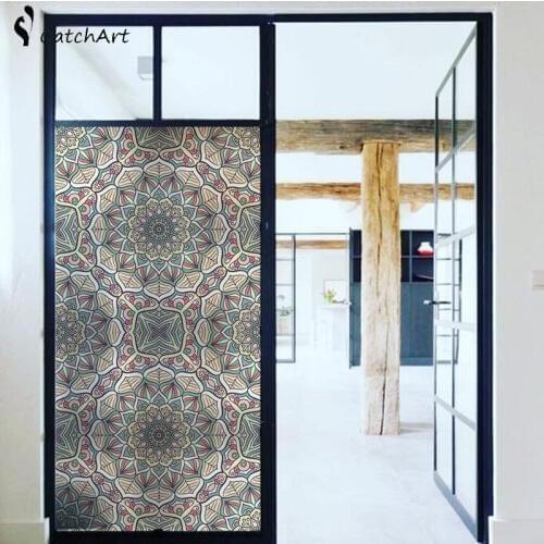 Window Cling Stained Glass Window Film Decorative Window Film Vinyl Non Adhesive Privacy Film, for Bathroom Shower Door