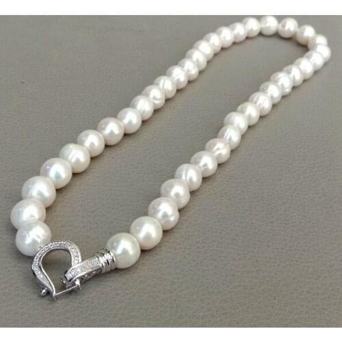 13mm bright white baroque round pearl necklace heart clasp natural freshwater pearl Woman Jewelry 35cm 43cm 17'' 14