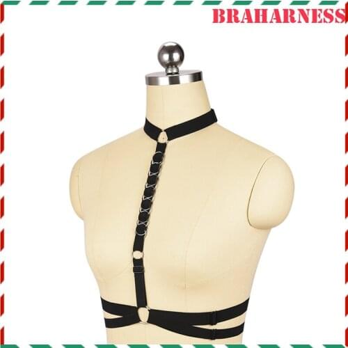 Pastel Goth Womens Fashion Tops Cage Bra Bondage Belt Body Harness Elastic Festival Clothing Bra Rave Wear Harness Bra