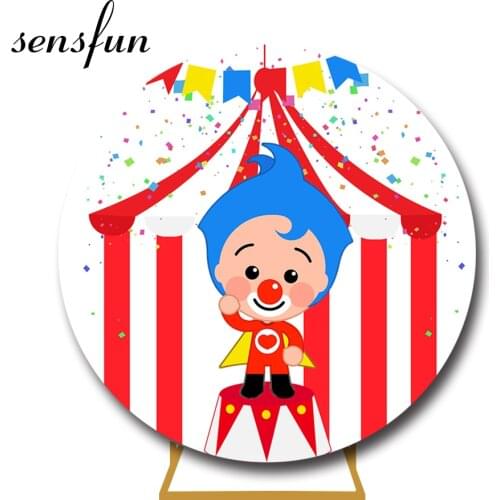 Payaso Plim Plim Round Circle Backdrop For Photo Studio Circus Boys 1st Birthday Party Photography Background Custom Photocall