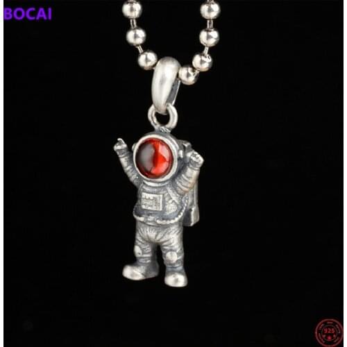 BOCAI S925 Sterling Silver Charm Astronaut Pendants 2021 Popular Cosmonaut Hanging Jewelry Pure Argentum Amulet for Women Men