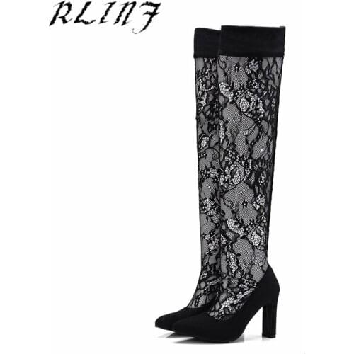 RLINF New Thick Over The Knee Boots Lace Stockings Boots Womens Boots
