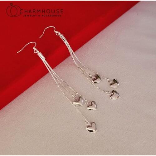 Pure Silver 925 Earrings For Women Hearts Long Tassel Dangle Earing Brincos Femme Trendy Jewelry Accesories Party Gifts Bijoux