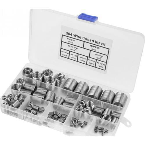 80Pcs M3-M14 Helical Thread Repair Insert Stainless Steel Coiled Wire Insert Screw Threaded Sleeve For Restoring Damaged Threads