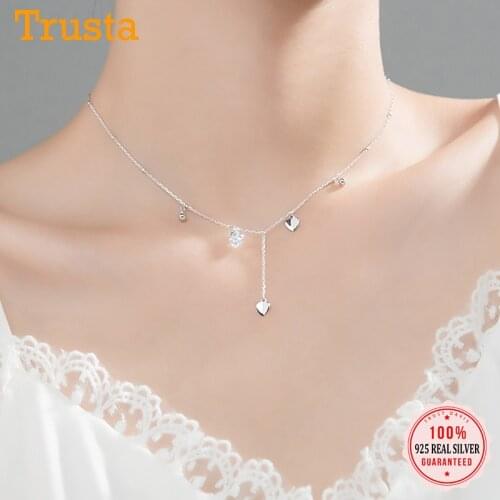 Trustdavis Real 925 Sterling Silver Sweet Heart Beads Tassel Choker Dazzling CZ Short Necklace For Women Wedding Jewelry DA1767