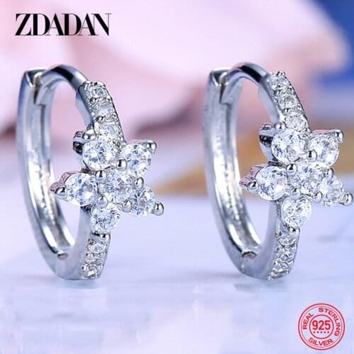 ZDADAN 925 Sterling Silver Charm CZ Hoop Earring For Women Fashion Party Jewelry Flower Earrings Accessories