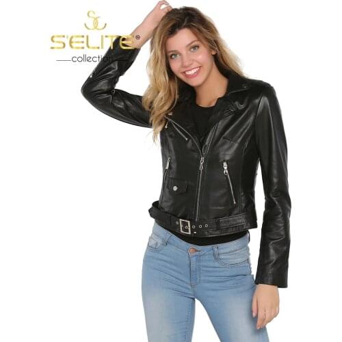 S'elite collection real leather womens jacket black Zig genuine leather handmade water repellent winter autumn spring for gift