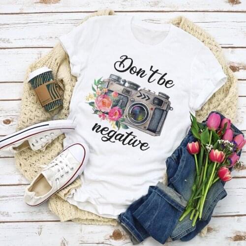 Women Graphic Camera Flower Vintage Clothing Print Summer Shirt Tops Lady Clothes T-Shirt Womens Clothing Tee Female T Shirt