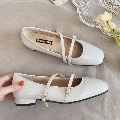 Summer New Arrival Sandals Women Low Chunky Heels Square Toe Double Buckle Shoes Mary Janes Pumps