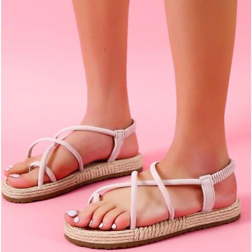TELOTUNY women shoes Free shipping Women Summer Weave Elastic Band Flat Beach Open Toe Breathable Sandals Ladies Flip Flops