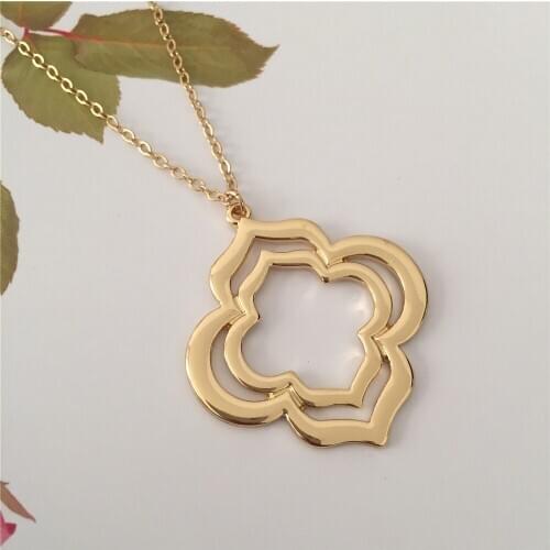 Bohemia Gold Color Plating Floral Hollow Overlap Pendant Long Necklace For Women Girl Lady Elegant Necklace For Women