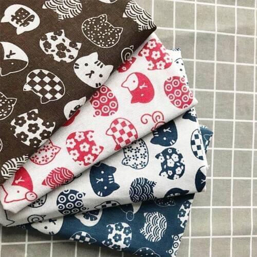 1meter printed cotton linen fabric curtain cat pattern 100*150cm DIY sewing patchwork home textile printing fabrics supplies