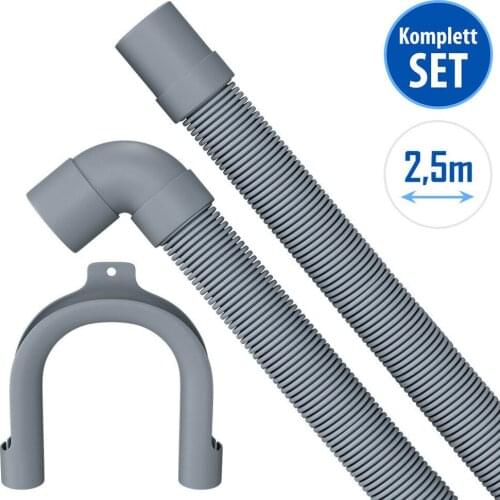 1* Extension Pipe 1*Bend Card Holder Waste Water Hose Hose 19 / 22mm Ø 2.5m For Washing Machine Dishwasher