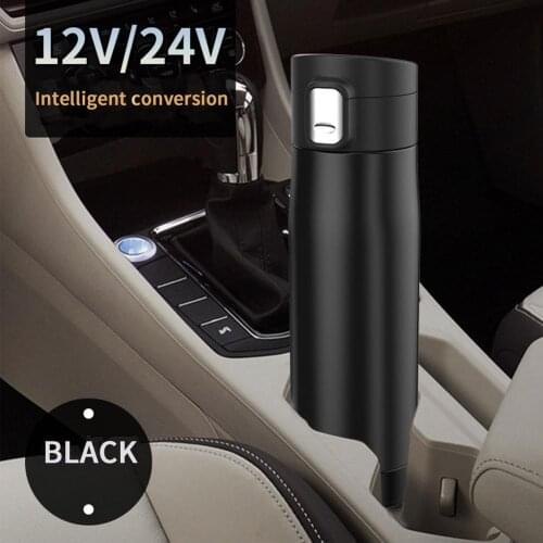 12/24V 350ML Car Electric Cup Stainless Steel Travel Heating Mug 90W Vehicle Heating Kettle Travel Coffee Water Thermal Mug