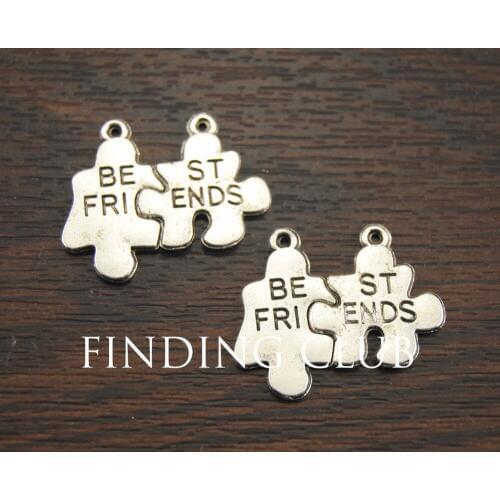 15 sets Silver Color Best Friends Jigsaw Puzzle Piece Charm DIY Metal Bracelet Necklace Jewelry Findings 27x23mm A1050