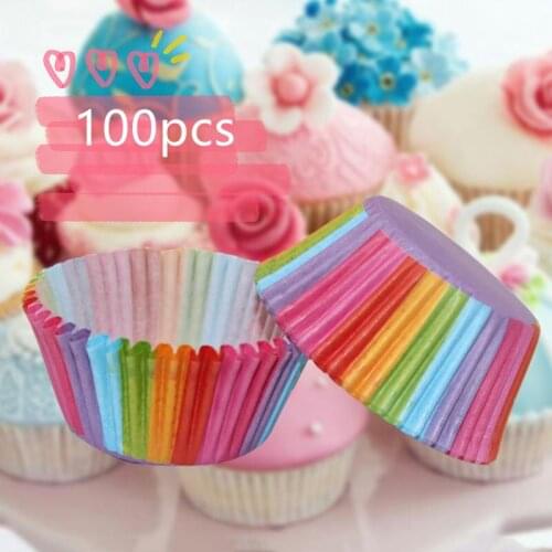 200pcs Rainbow Paper Cake Mold Round Shaped Muffin Cupcake Baking Molds Kitchen Cooking Bakeware Maker DIY For Home Accessories