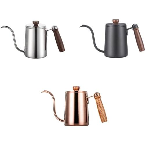 600ML Non-stick Stainless Steel Pour Over Coffee Tea Pot with Thermomet Long Narrow Spout Hand Drip Kettle Coffee Accessories