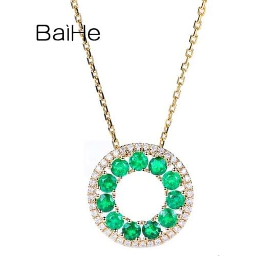 BAIHE Solid 14K Yellow Gold 0.65ct Natural Emerald 0.15ct Natural Diamonds бижутерия Fine Jewelry Trendy Wedding Pendant Women