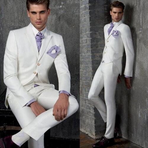 White New Arrival Fashion Tuxedos High Quality Handsome Cool Custome Homme Wedding PartySuit(Jacket+Pant+Tie+Vest+Handkerchiefs)