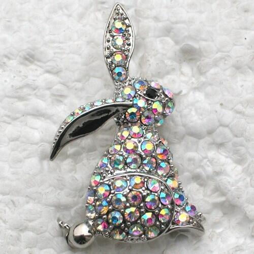 Brooch Clear AB Rhinestone Bunny Easter Pin brooches C184 F