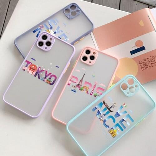World City Travel Label Phone Case for iphone 11 12 Pro Max 6s 7 8 plus SE 2020 X XS MAX XR New York Paris Rome Hard Back Cover