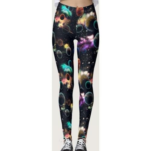 Galaxy Space Print Coloful Women Black Leggings Casual Fitness Ladies Workout Long Leggings Trousers