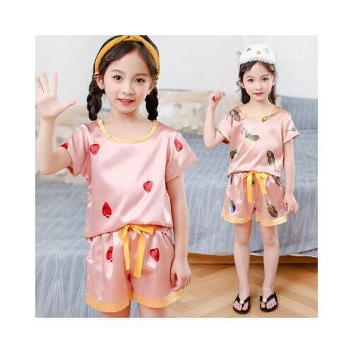 Childrens Girls Pajamas Sets 2020 Summer New Toddler Girls Soft Ice Silk Sleepwear Kids Girls Pajamas Set Boys Night Wear 4-10Y