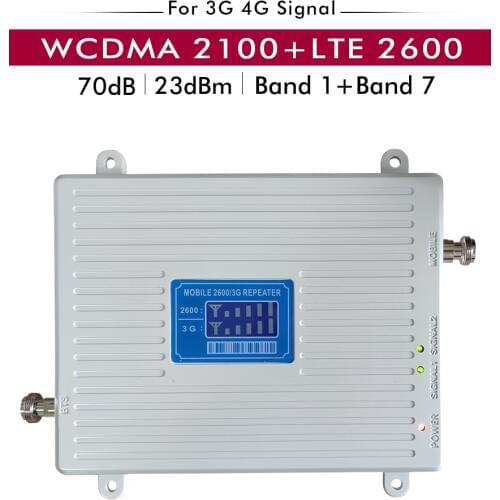 Dual Band Signal Booster 3G UMTS WCDMA 2100mhz(Band 1)+4G FDD LTE 2600mhz (Band 7) Cell Phone Signal Repeater Cellular Amplifier