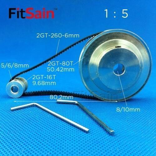 FitSain-2GT 16T:80T 1 : 5 Width 6mm aluminum alloy pulley reduction ratio drive synchronous wheel center hole 3.17/4/5/6/8/10/12